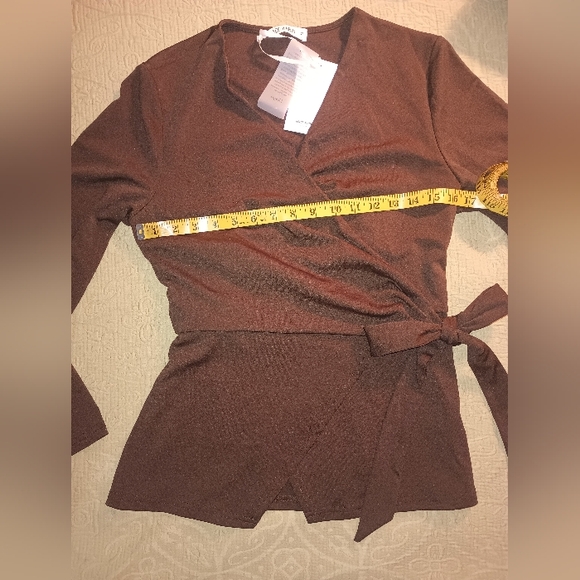 Grace Karin Chocolate Brown Wrap Blouse SZM/L - Picture 3 of 6